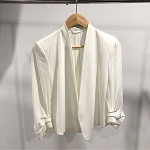 Babaton, size 6, white crepe jacket with ruched 3/4 sleeves from Aritzia